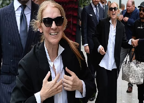 Celine Dion is in great spirits as she