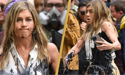 Jennifer Aniston gets oil savagely thrown