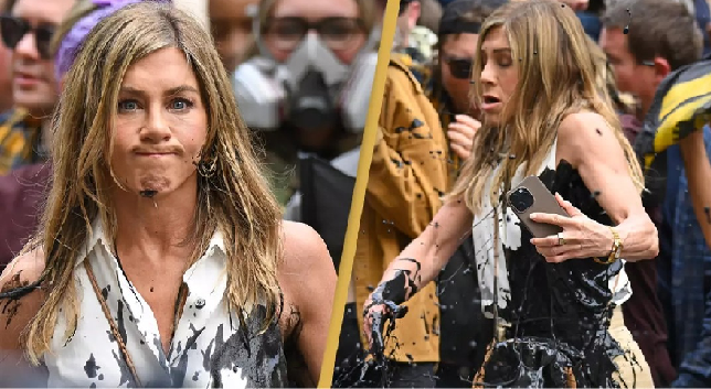 Jennifer Aniston gets oil savagely thrown