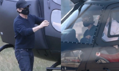 Tom Cruise rushes out of London in helicopter